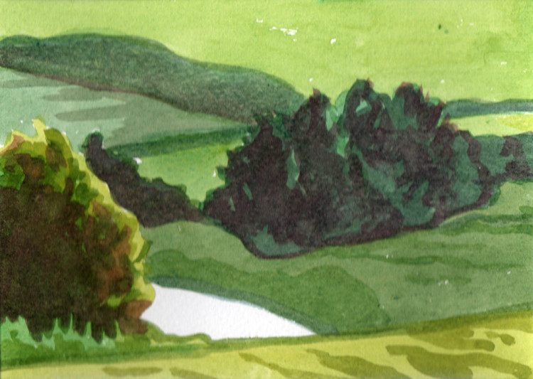 Powdermills Reservoir, East Sussex 2011, watercolour, mount 24x30cm